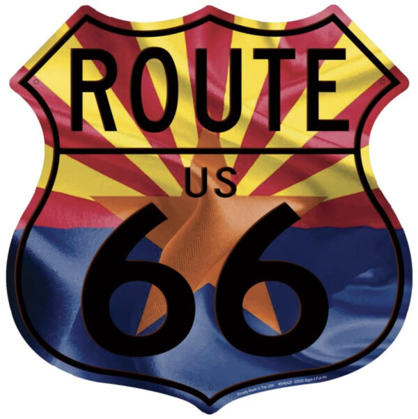 plaque déco américaine murale tole panneau de highway route 66 arizona flag